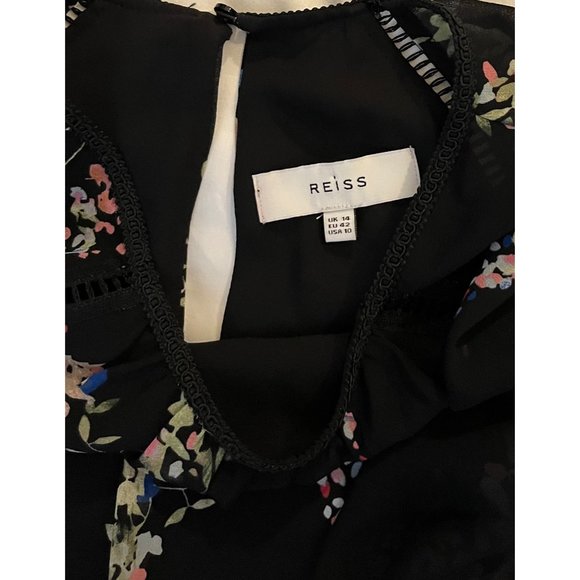 $320 Reiss UK 14 US 10 Roma Mini Dress Blouson Black Watercolor Floral Pink - Picture 7 of 7